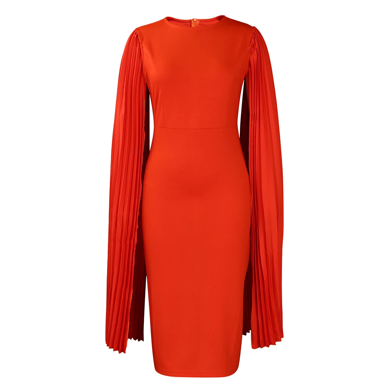 Round Neck Pleated Shawl Banquet Party Evening Gown - Orange - View 1