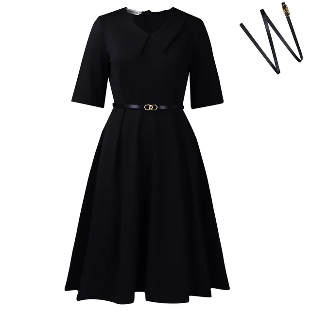 Elegant Solid Color Half Sleeve African Dress Black Belt - Shop at LoveMi