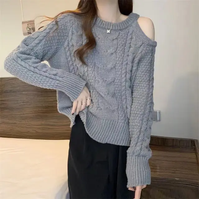 Idle Style Loose Long Sleeve Top Sweater For Women Gray - Shop at LoveMi
