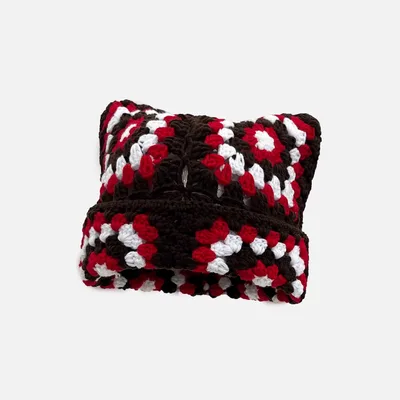 New Cat Ear Mosaic Knitted Hat Children Red Coffee Color - Shop at LoveMi