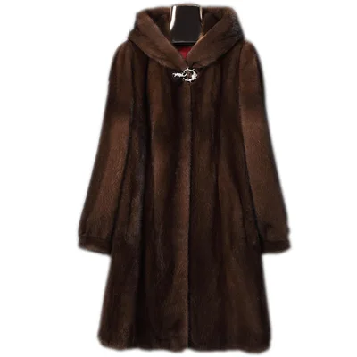 Autumn And Winter New Fur Hooded Casual Coat Dark Brown - Shop at LoveMi