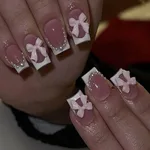 Fashion Short White French Cute Bow Manicure - S274 Glue Type