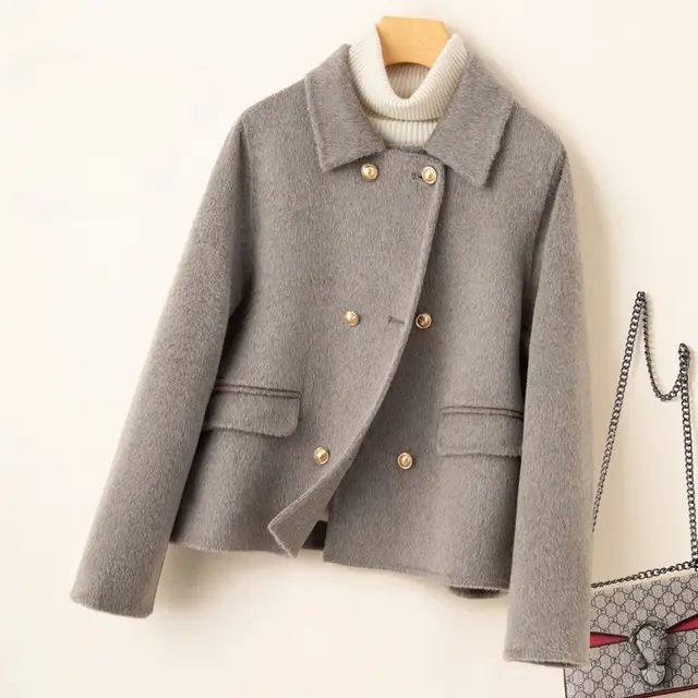 Double sided Women's Short Small sized High grade Wool Overcoat Gray - Shop at LoveMi