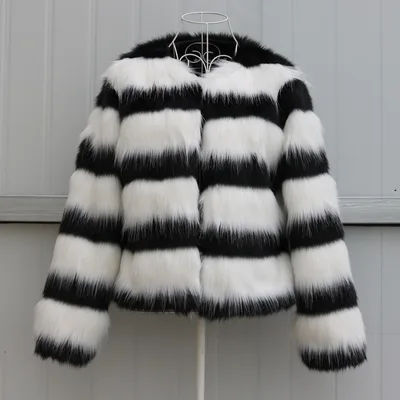 Warm Black And White Striped Long sleeved Leather Jacket Black And White Stripes - Shop at LoveMi