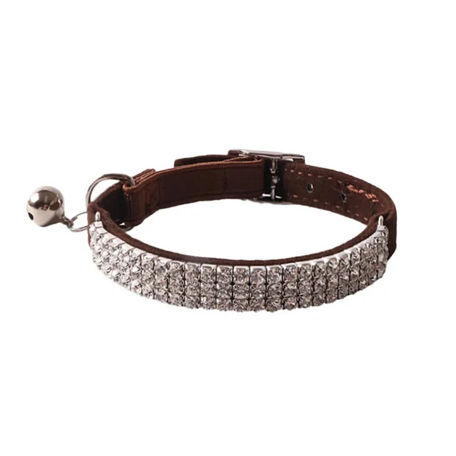 Pet Color Flannel Elastic Buckle Gang Drill Cat Collar Dark Brown - Shop at LoveMi