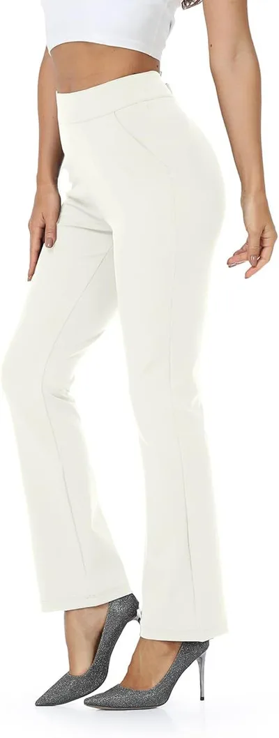 Women's High Waist Formal Wear Solid Color Casual Pants Beige White - Shop at LoveMi