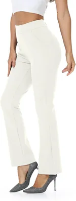 Women's High Waist Formal Wear Solid Color Casual Pants - Beige White