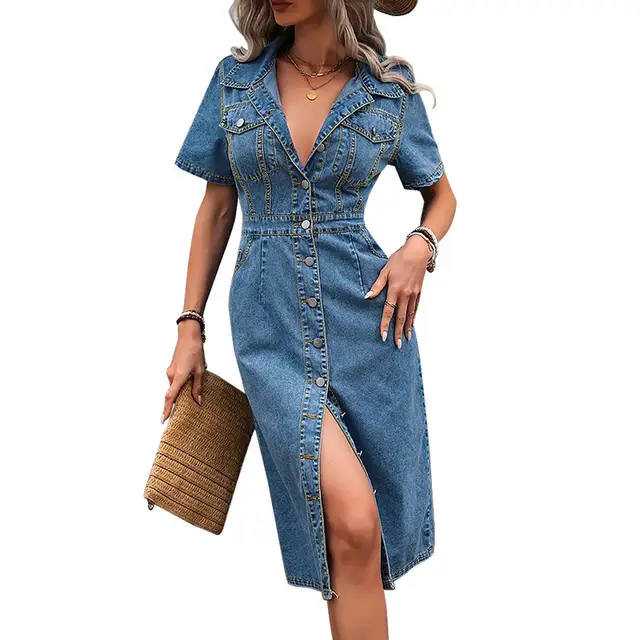 Blue Denim Fashion Slimming Women's Dress Light Blue - Shop at LoveMi