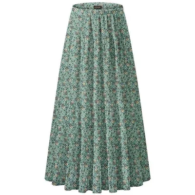 Women's Chiffon Elastic High Waist Pleated A Line Flared Flower291 - Shop at LoveMi