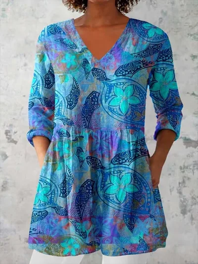 Women's Retro Slim Fit Printed Long sleeved Top 1Style - Shop at LoveMi
