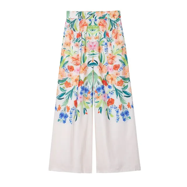 Cotton And Linen Floral Print Women's Shirts And Pants For Vacation Pants - Shop at LoveMi