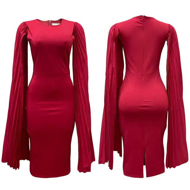 Fashion Pleated Ol Cape Plus Size Gown Red - Shop at LoveMi