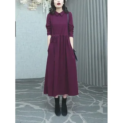 Fashionable High end Solid Color Autumn And Winter New Plus Size Dress Purplish Red Skirt - Shop at LoveMi