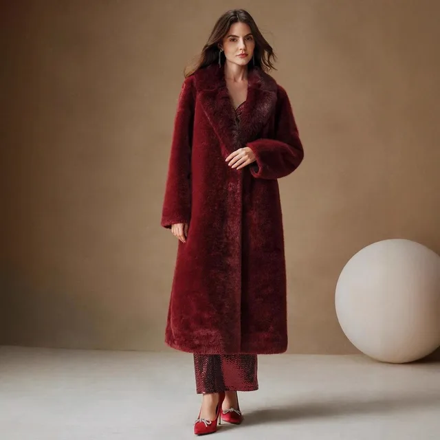 Elegant Trendy Autumn And Winter Casual Faux Fur Coat Wine Red - Shop at LoveMi