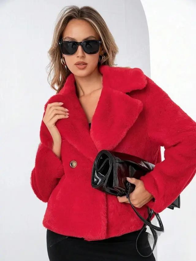 Fashion Loose Short Fox Fur Women's Coat Rose Red - Shop at LoveMi