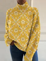 Women's Christmas Printed Turtleneck Sweater - 7 E127