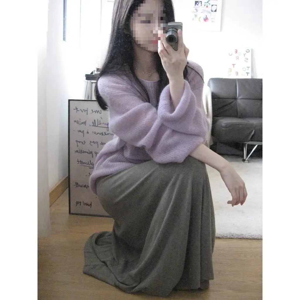 Women's Round Neck Purple Blouse Loose Hollow Out Lightweight Sweater - Purple