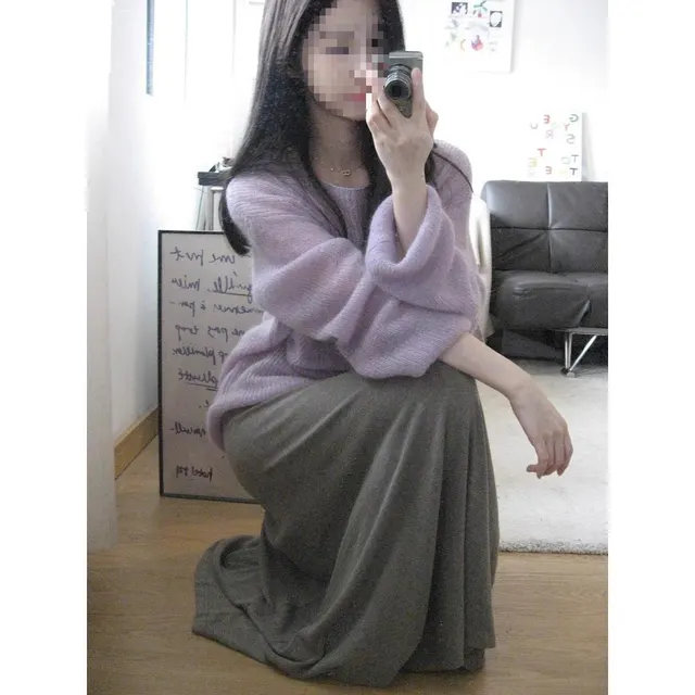 Women's Round Neck Purple Blouse Loose Hollow Out Lightweight Sweater Purple - Shop at LoveMi