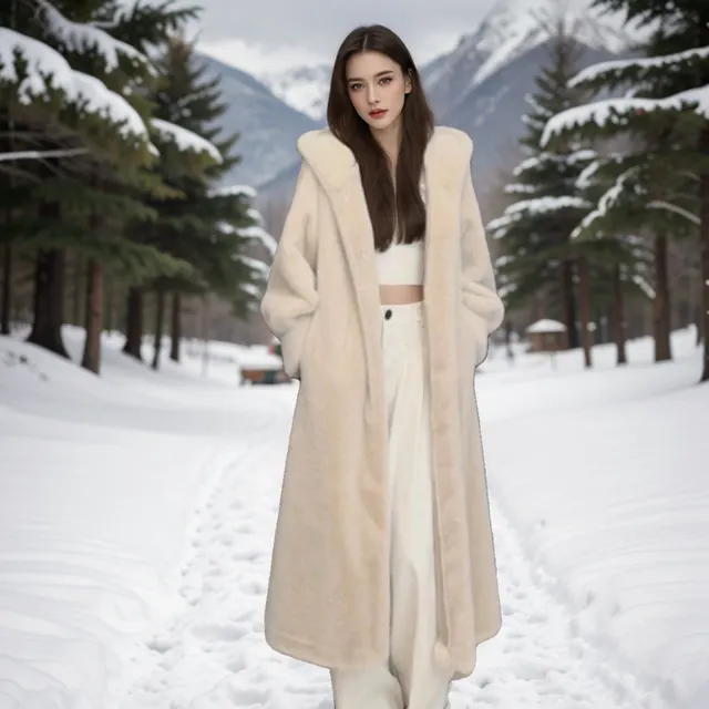 Loose Plus Size Long Leopard Print Fur Coat Oatmeal Color - Shop at LoveMi