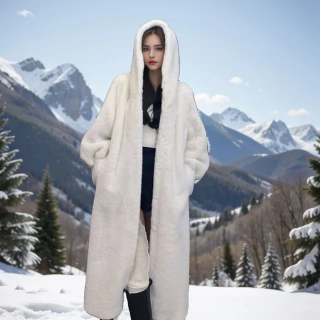 Loose Plus Size Long Leopard Print Fur Coat Pearl White - Shop at LoveMi