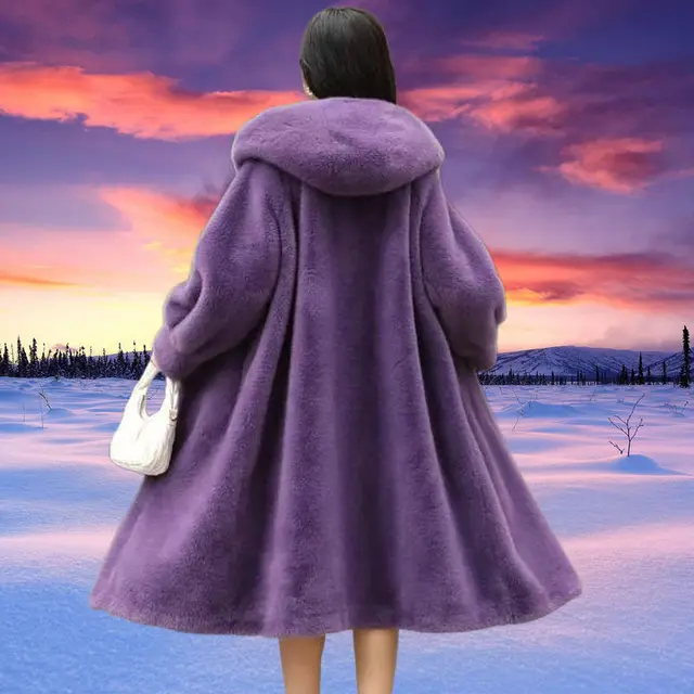 Loose Plus Size Long Leopard Print Fur Coat Purple - Shop at LoveMi