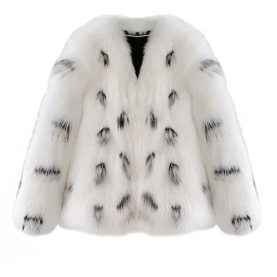 Women's Casual Plus Size Korean style Slim fit Raccoon Fur Coat Black And White - Shop at LoveMi
