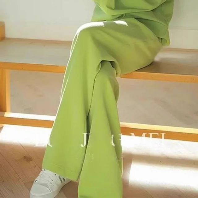 Women's Solid Color Casual Round Neck All matching Sweater Pants Green Pants - Shop at LoveMi