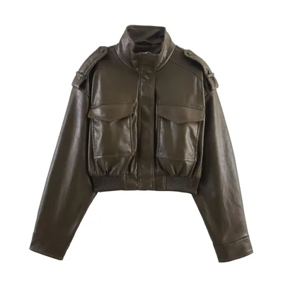 Long Sleeve Slim fit Faux Leather Short Jacket A L - Shop at LoveMi