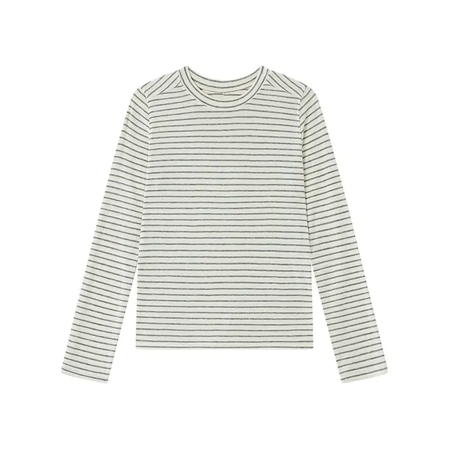 Round Neck Warm Knitwear Solid Color Underwear Long Sleeved Top Cloud Gray Lines - Shop at LoveMi