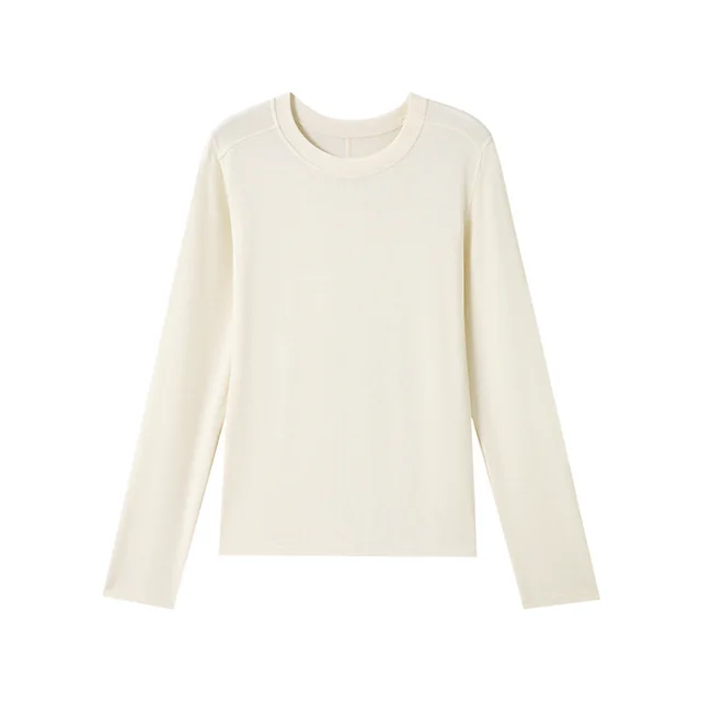 Round Neck Warm Knitwear Solid Color Underwear Long Sleeved Top Diamond White - Shop at LoveMi