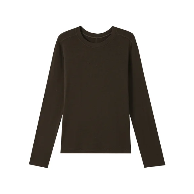 Round Neck Warm Knitwear Solid Color Underwear Long Sleeved Top Ebony Brown - Shop at LoveMi