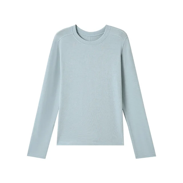 Round Neck Warm Knitwear Solid Color Underwear Long Sleeved Top Gal Blue - Shop at LoveMi