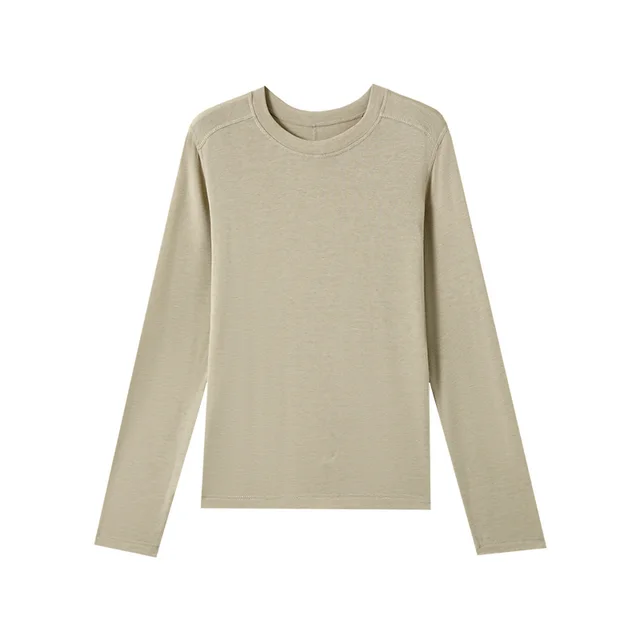 Round Neck Warm Knitwear Solid Color Underwear Long Sleeved Top Linen Coffee - Shop at LoveMi