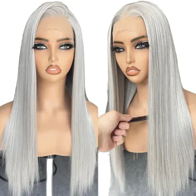 European And American Style Wig Women's Front Lace High Temperature Silver Gray - Shop at LoveMi