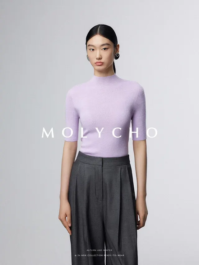 Half Turtleneck Bottoming Top High grade Half Sleeve Sweater Light Purple - Shop at LoveMi