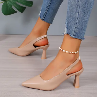 Foreign Trade Baotou Slingback Sandals Pointed High Heels Stiletto Low cut Shoes Apricot - Shop at LoveMi