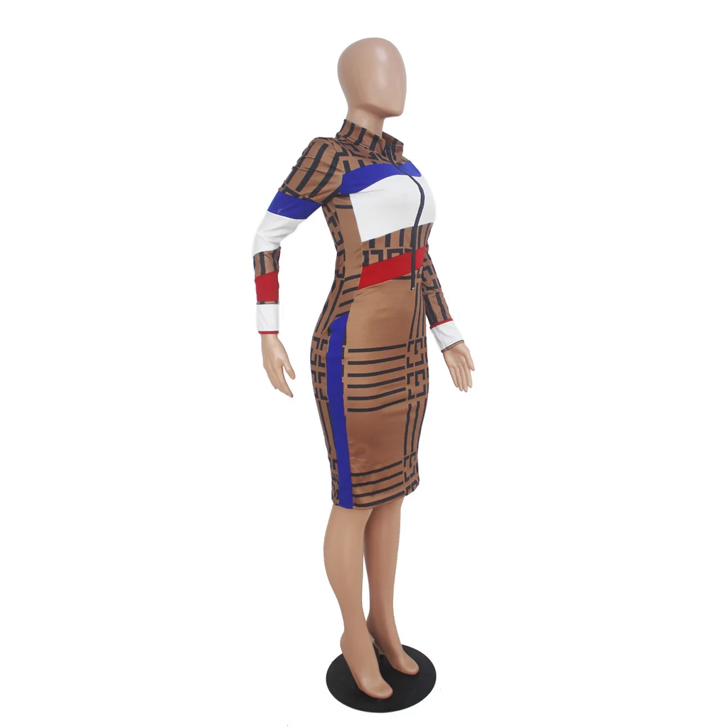 Sexy Multi-color Mosaic Long Sleeve Printed Dress - Multicolor - View 1