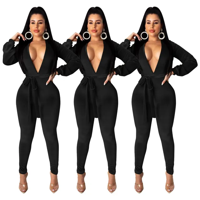 Sexy Fashion Solid Color Silver Fox Velvet Jumpsuit Black - Shop at LoveMi