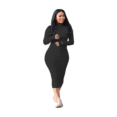 Casual Fashion Sunken Stripe Solid Color Letter Embroidery Long Sleeve Dress Black - Shop at LoveMi