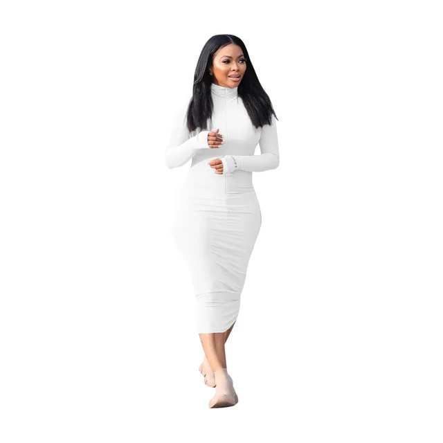 Casual Fashion Sunken Stripe Solid Color Letter Embroidery Long Sleeve Dress White - Shop at LoveMi