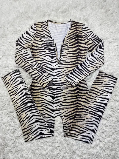Casual Leopard Print Printed Long sleeved Trousers Home Jumpsuit Tiger Pattern - Shop at LoveMi