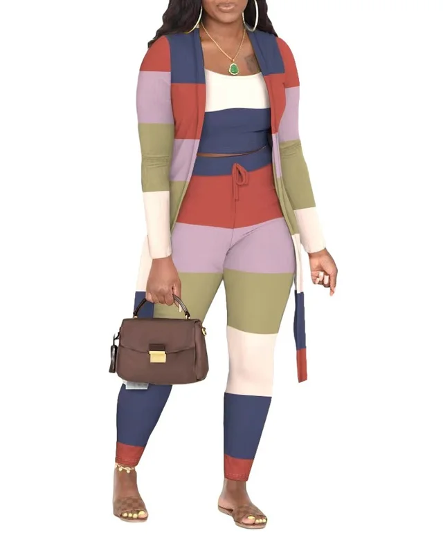 Casual Fashion Colored Plaid Pattern Trousers Jacket Three piece Set Multicolor - Shop at LoveMi