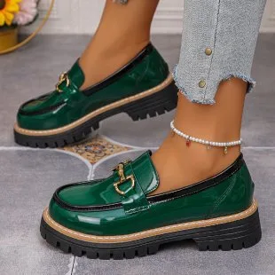 Retro Color Matching Casual Chunky Heel Platform Pumps Green - Shop at LoveMi