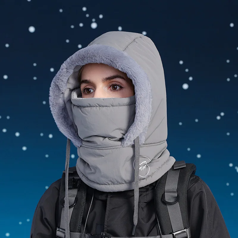 Winter Cycling Warm keeping And Cold proof Neck Protection One piece Hat Fleece lined 8666 Dark Gray - Shop at LoveMi
