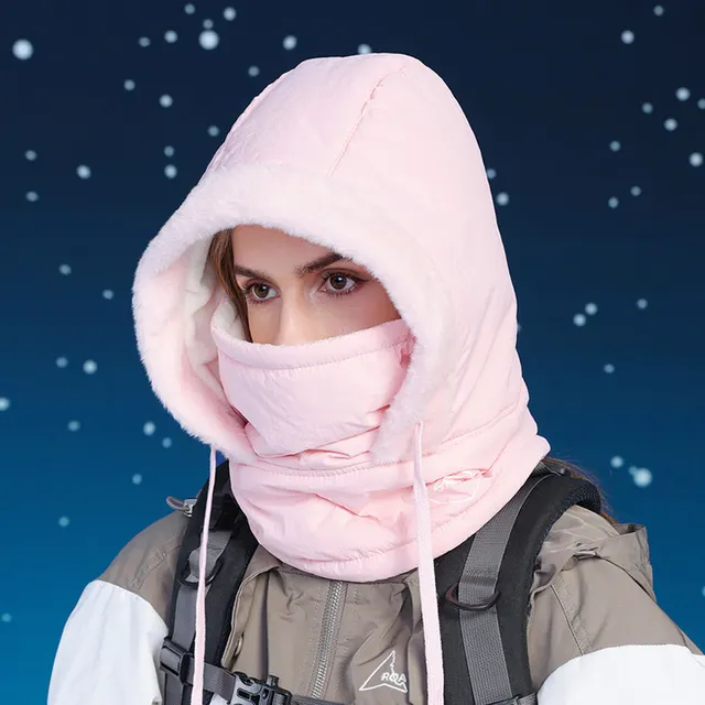 Winter Cycling Warm keeping And Cold proof Neck Protection One piece Hat Fleece lined Pink - Shop at LoveMi