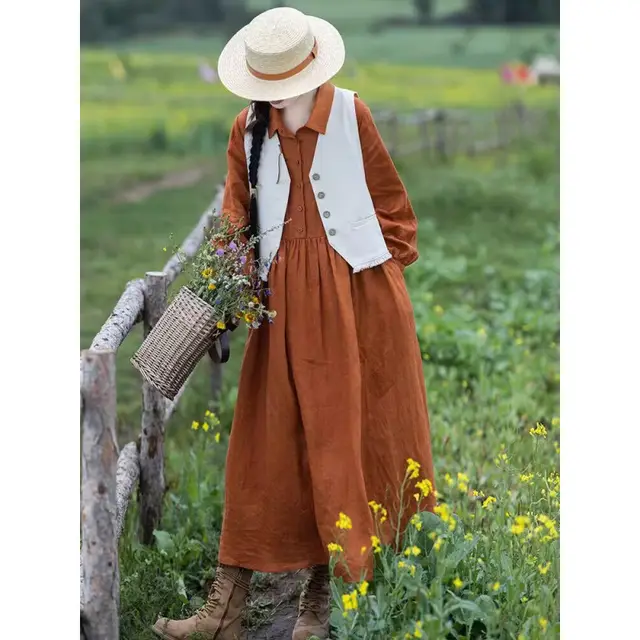 Women's Autumn Solid Color Linen Art Skirt - Shop at LoveMi