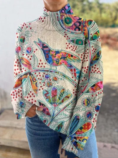 3D Floral Pattern Printing Independent Station High Neck Long Sleeve Sweaters 1Style - Shop at LoveMi