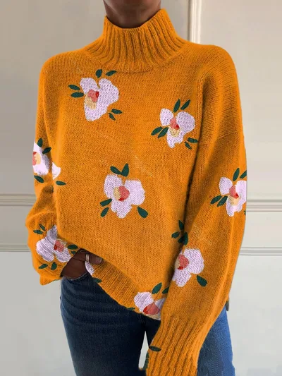 3D Floral Pattern Printing Independent Station High Neck Long Sleeve Sweaters 3Style - Shop at LoveMi