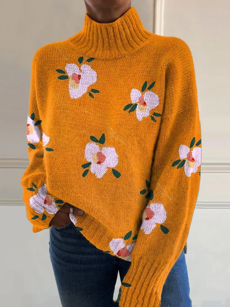3D Floral Pattern Printing Independent Station High Neck Long Sleeve Sweaters 3Style - Shop at LoveMi