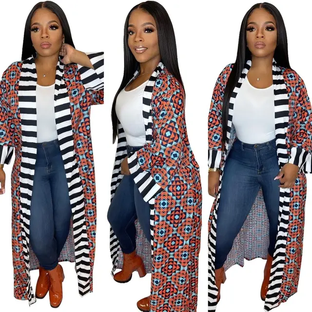 Women's Casual Fashion Striped Pattern Printed Long Sleeve Coat Dress Red - Shop at LoveMi